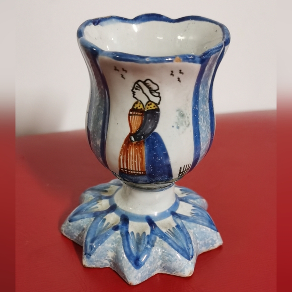 Vintage HB Henriot Quimper France Hand Painted Woman & Man Egg Cup Signed HB - Picture 2 of 6